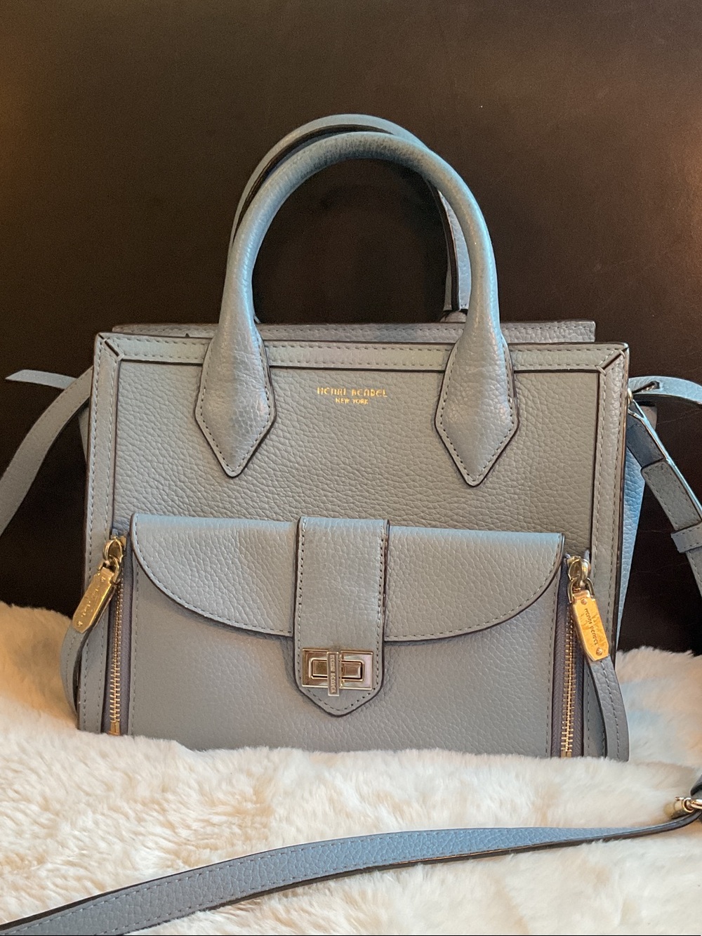 henri bendel Blue Rivington Tote in Textured Leather